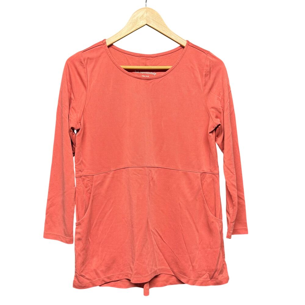 Soft Surroundings Fairfax Button Tunic Top Peach Rust 3/4 Sleeve Size P Small